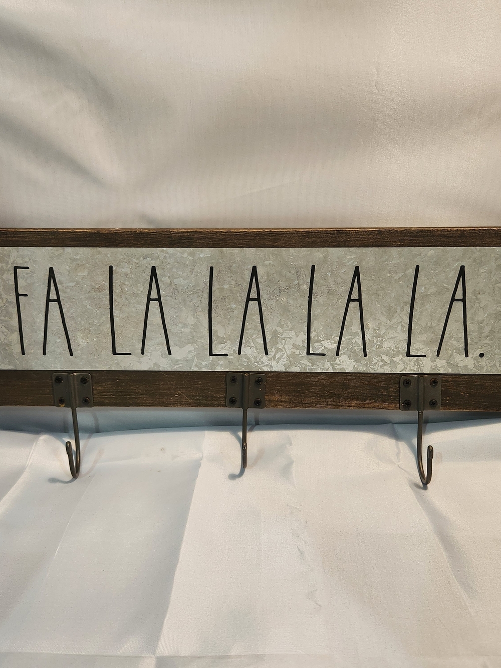 Rae Dunn Fa La La Metal & Wood Wall Hook Rack in Brown, Silver, Black